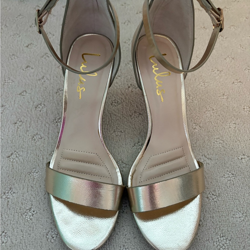 Lulu's Metallic Gold Strappy Heels